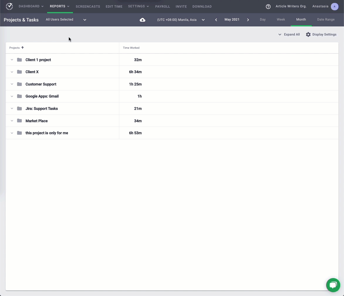 projects and tasks reports
