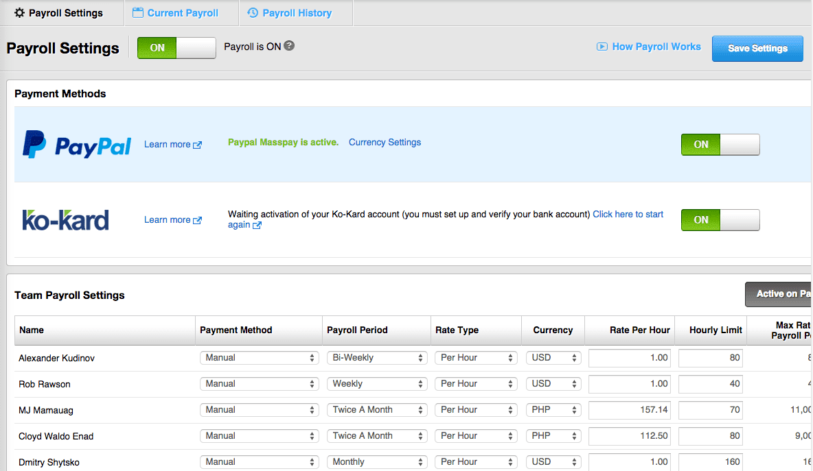 Payroll Settings