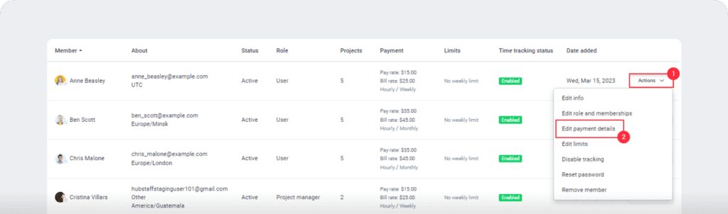 hubstaff payment information