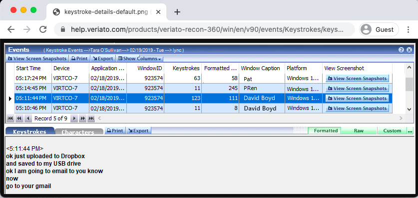 Veriato Keylogging