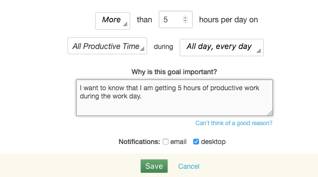 rescuetime goal tracking