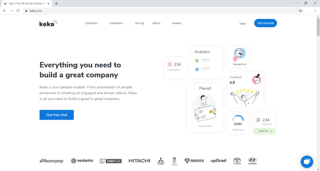 Keka homepage