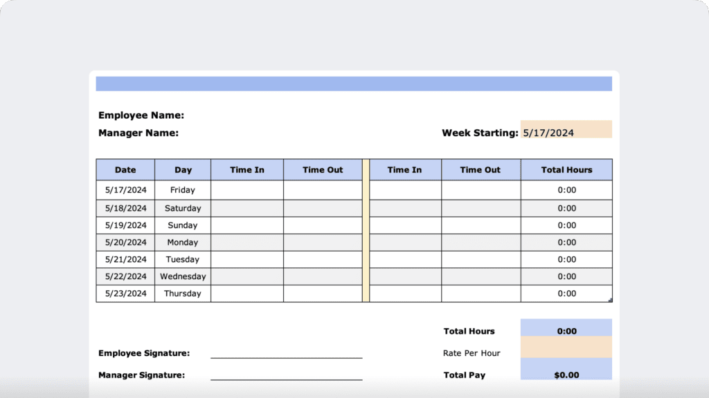 Weekly timesheet 