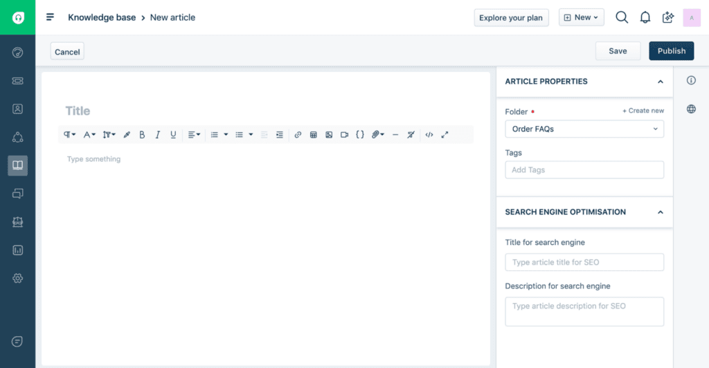 Freshdesk knowledge base create new article