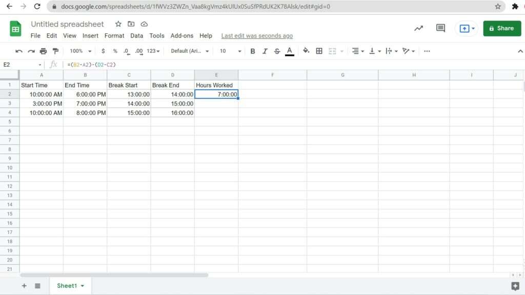 Hours worked with breaks