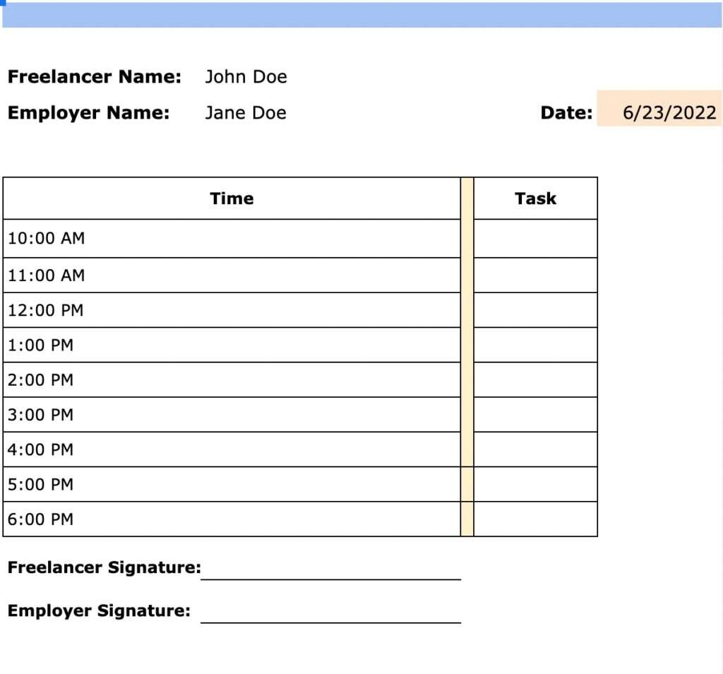 daily hourly schedule template