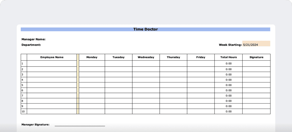 Weekly Employee attendance sheet 