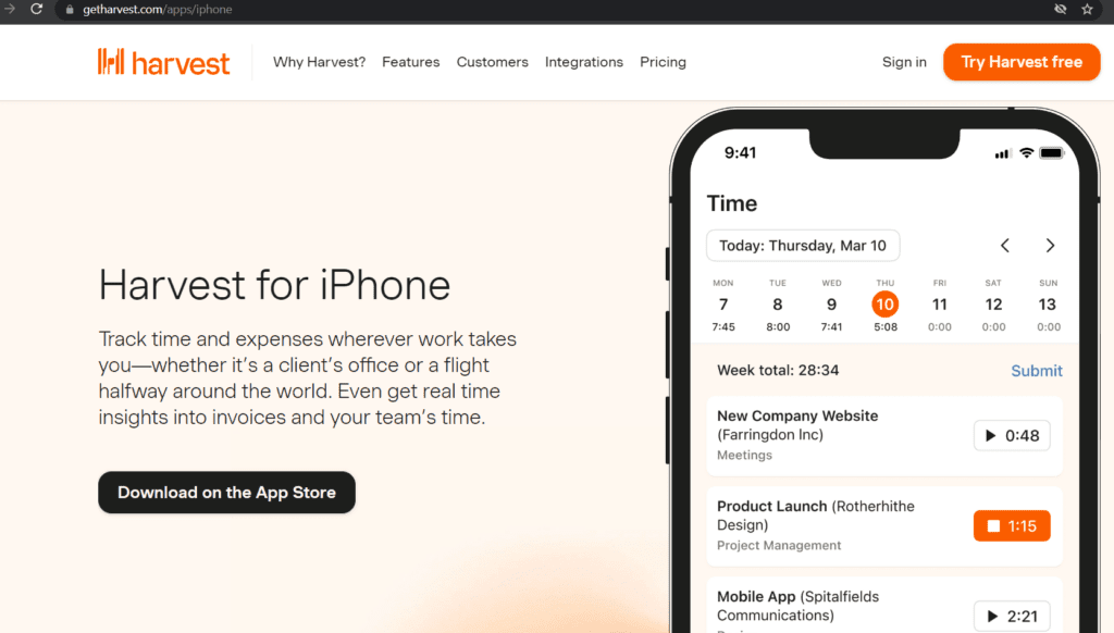  Harvest Mobile time tracking