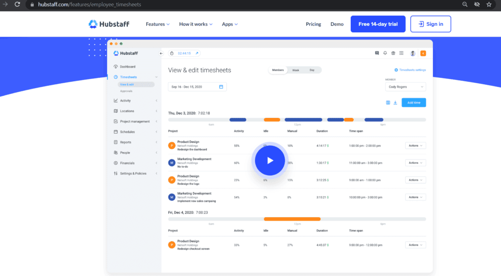 Hubstaff timesheet