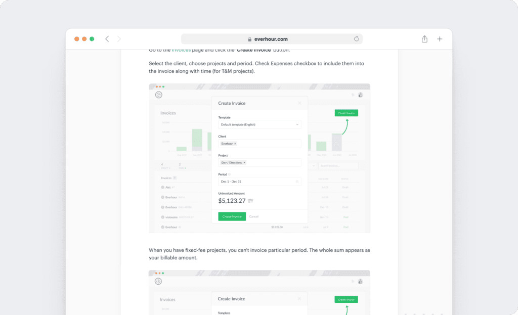 Everhour invoicing