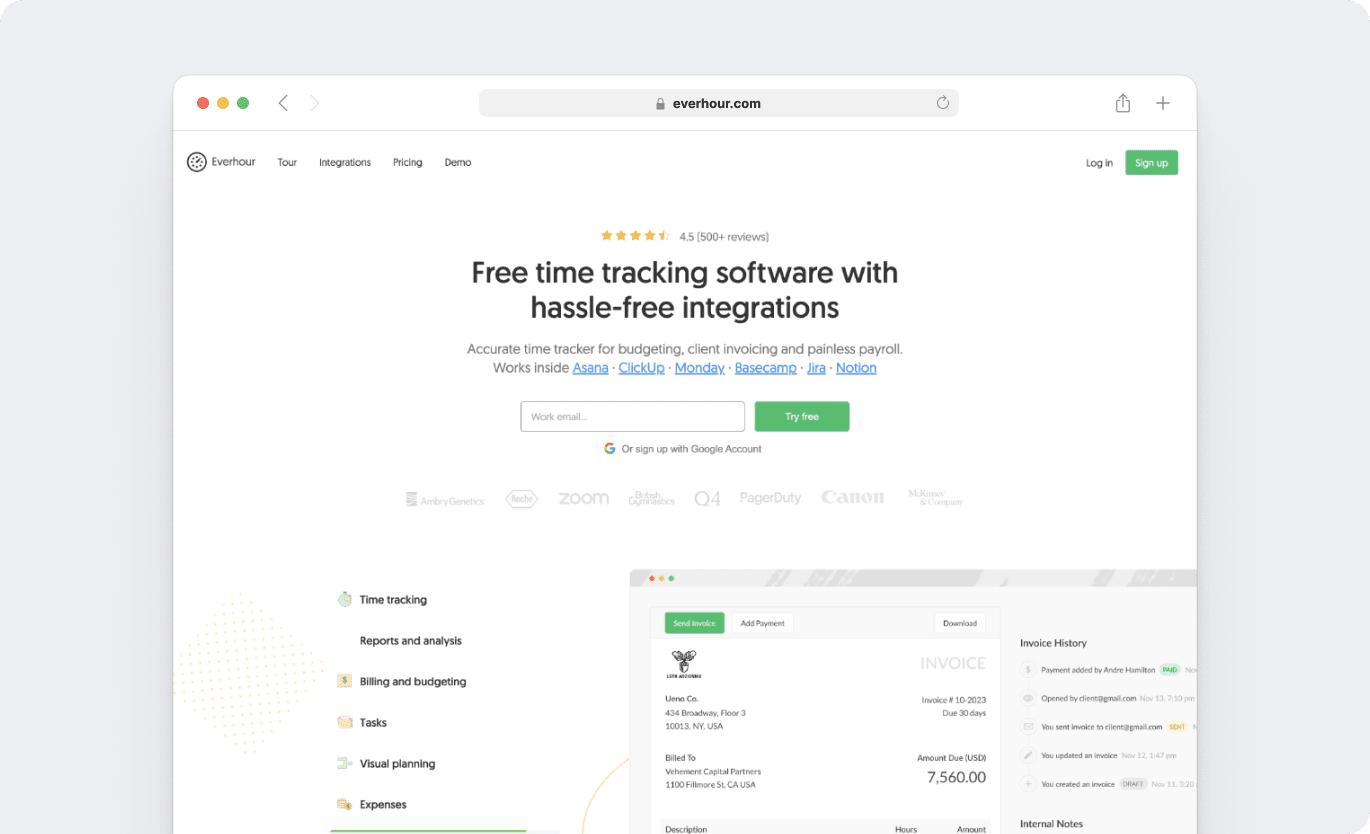 Everhour homepage