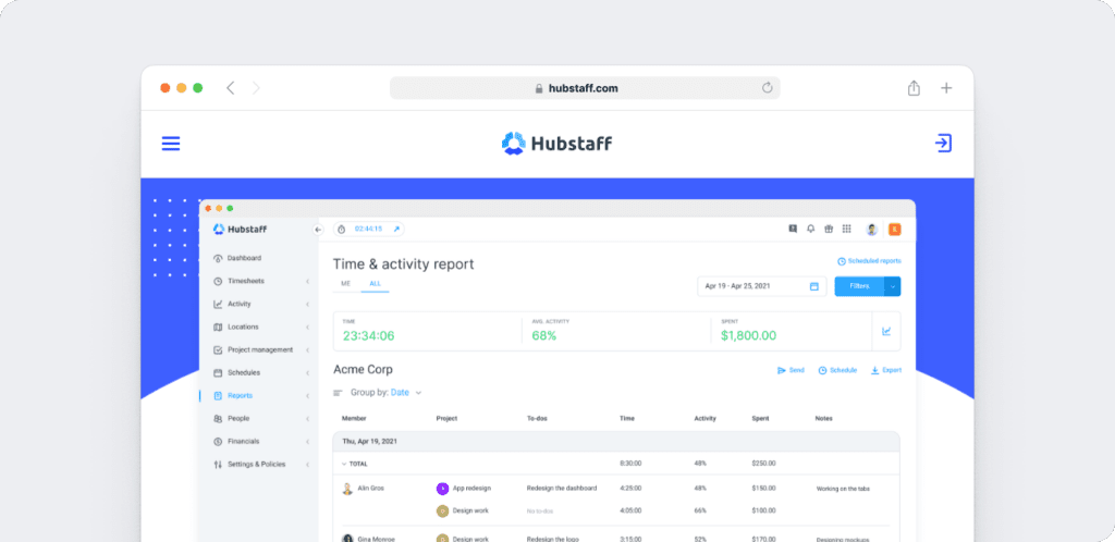 Hubstaff reporting