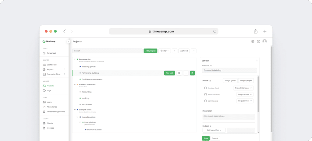 Timecamp projects