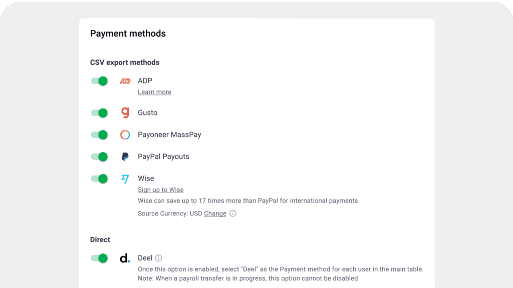 Payroll payments methods