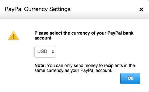 PayPal currency settings