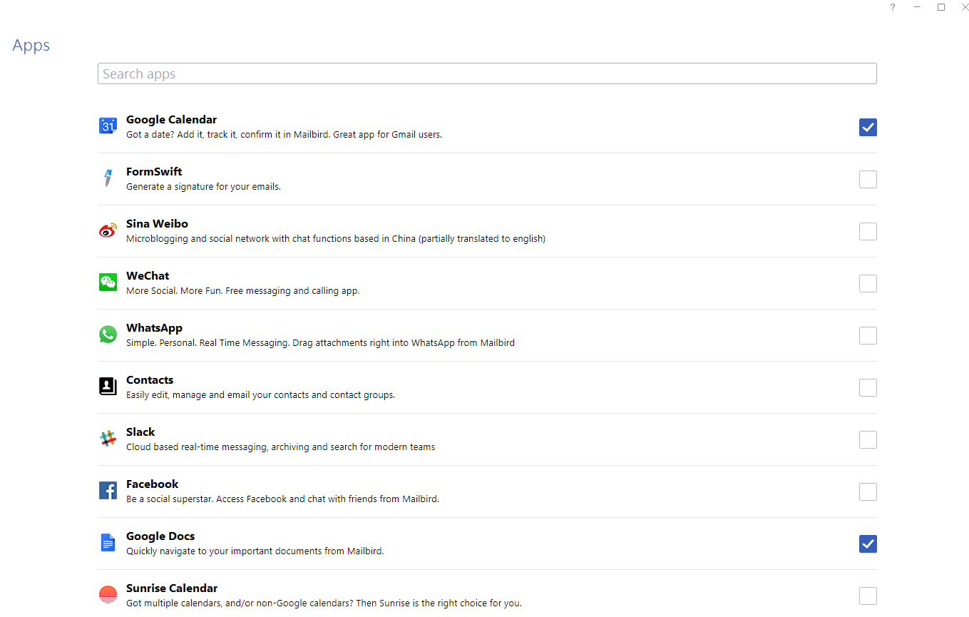 Mailbird integrations