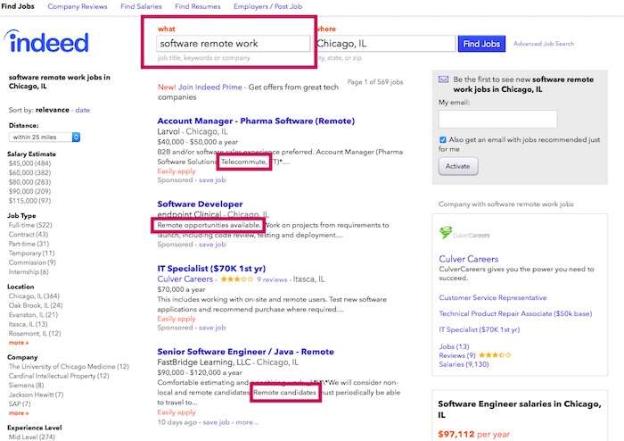 search remote work on indeed