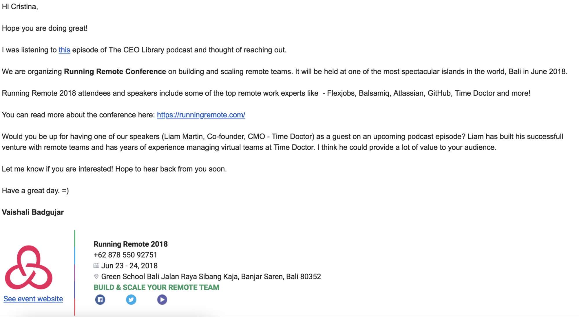 Podcast outreach for Running Remote