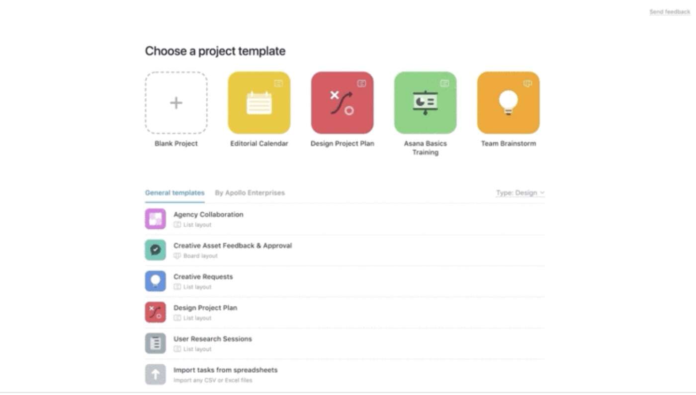 creating a project in asana