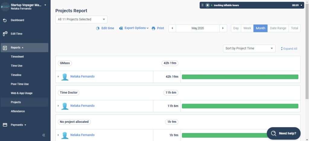 time doctor projects report