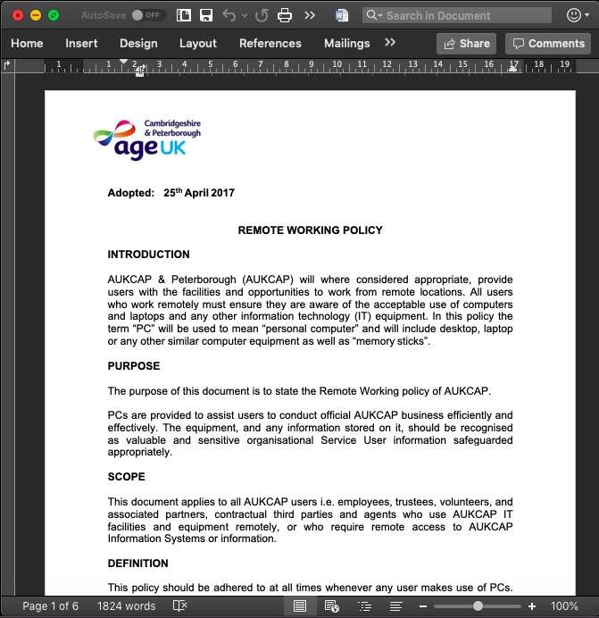 Age UK remote working policy