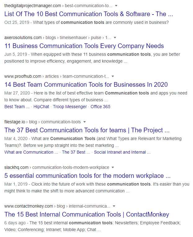communication tools SERPs