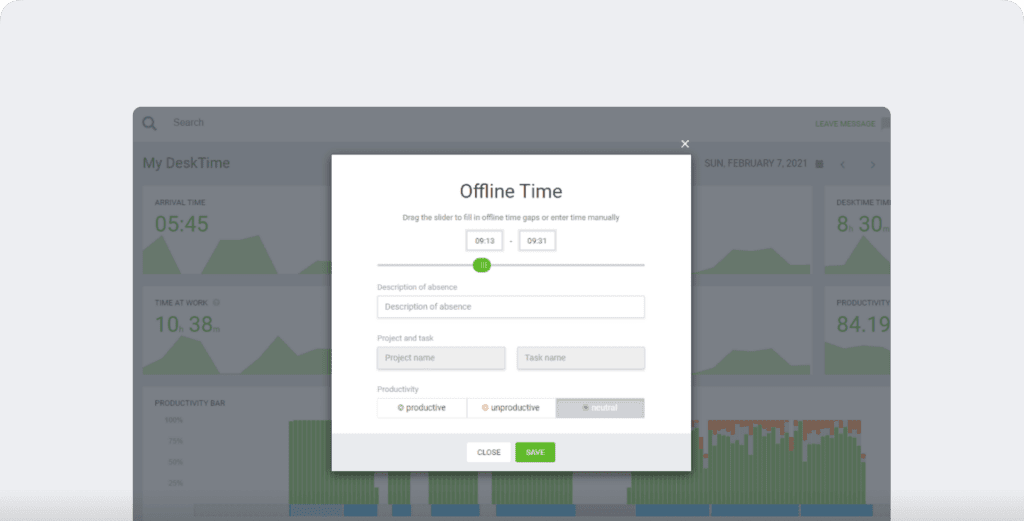 desktime offline time