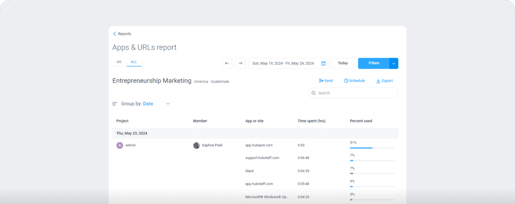 hubstaff web and app use report