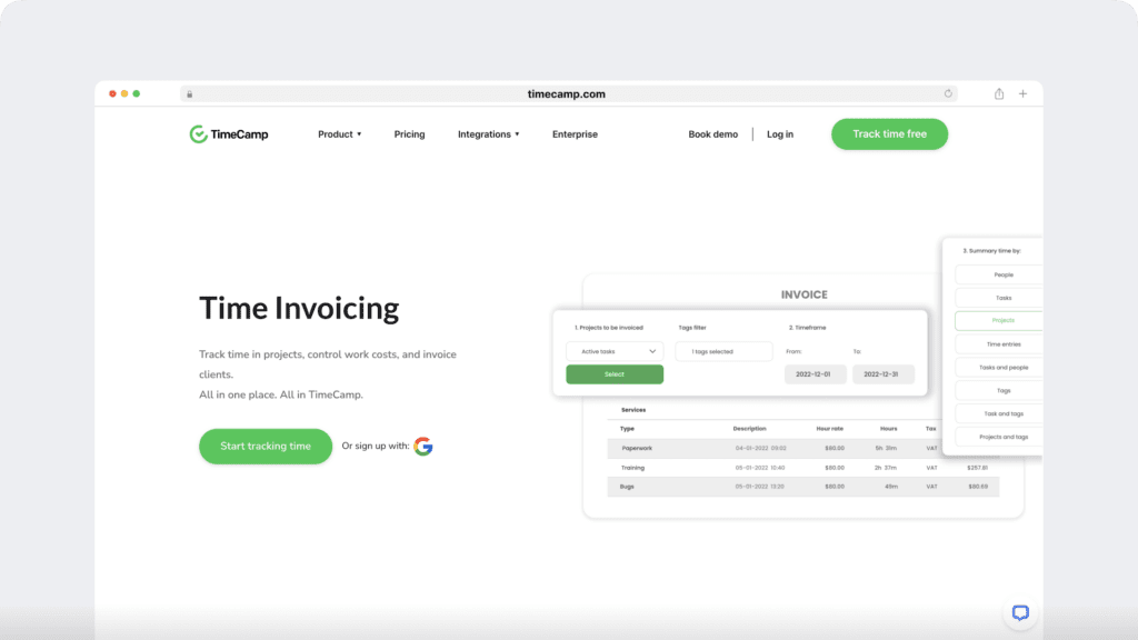 Timecamp invoicing