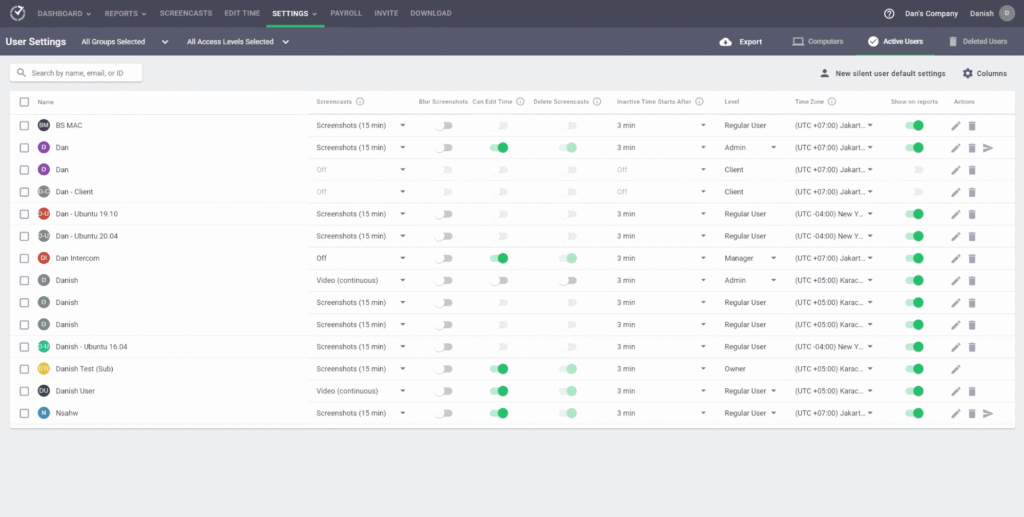 Time Doctor user settings