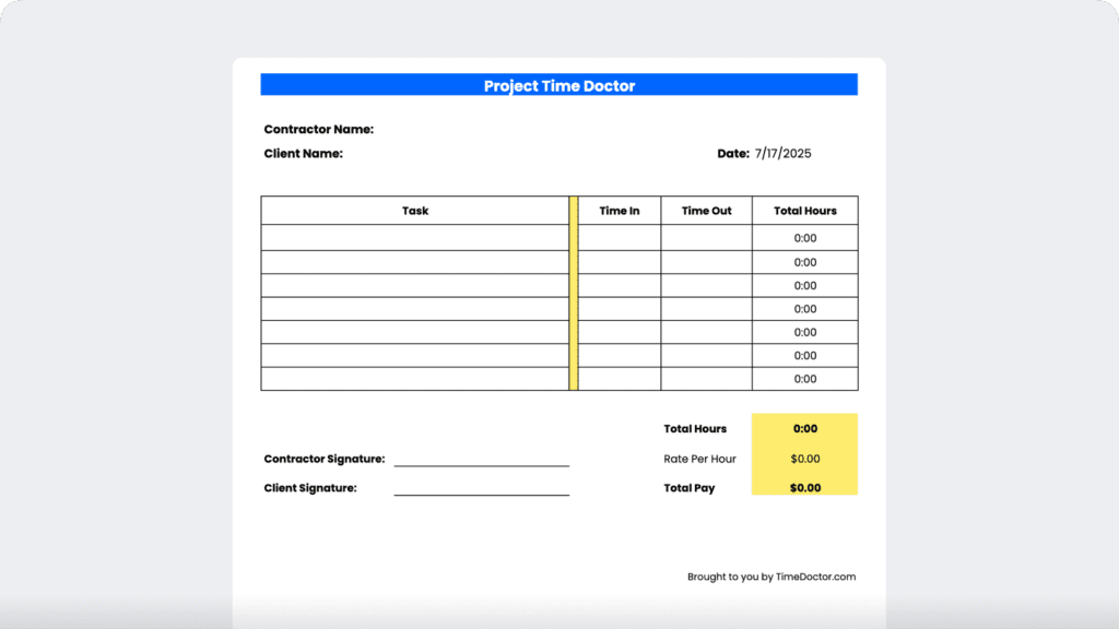 Contractor Daily Timesheet Template