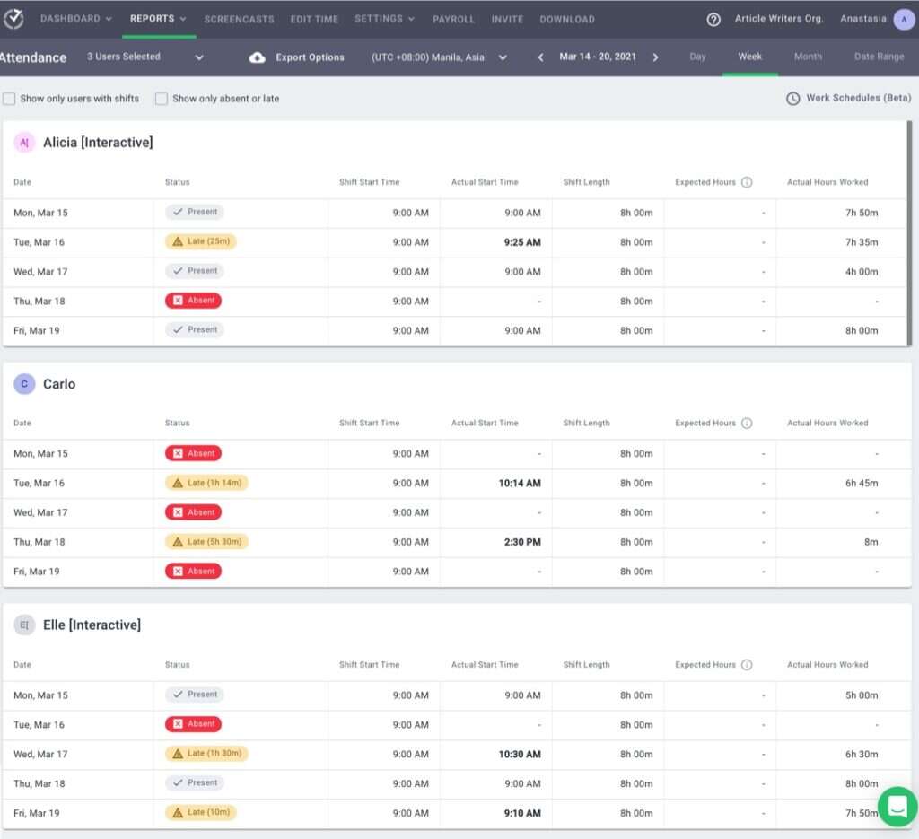 Schedule Attendance Report