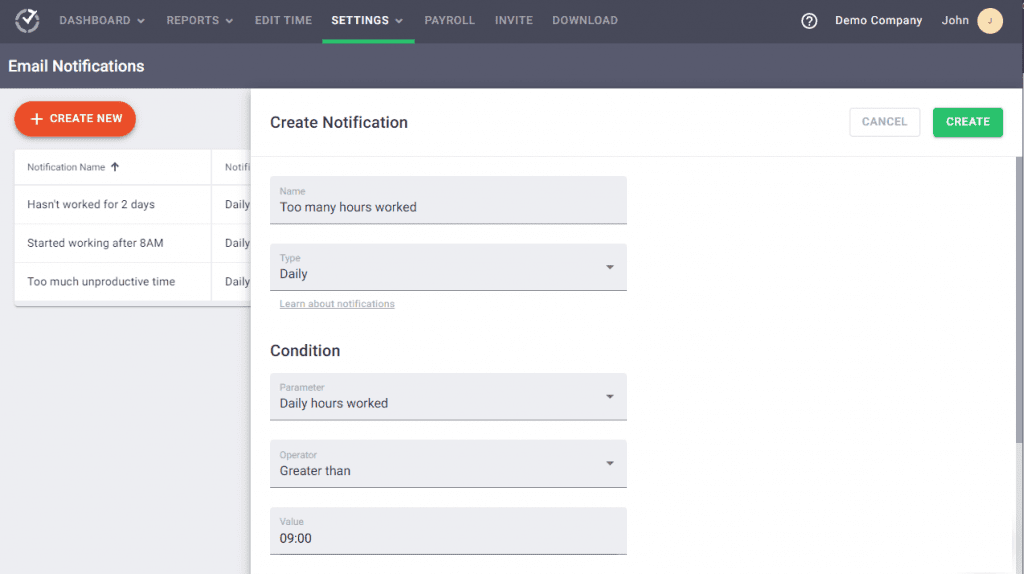 Time Doctor - Create Email Notifications