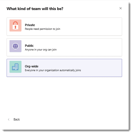 create organization wide team microsoft teams