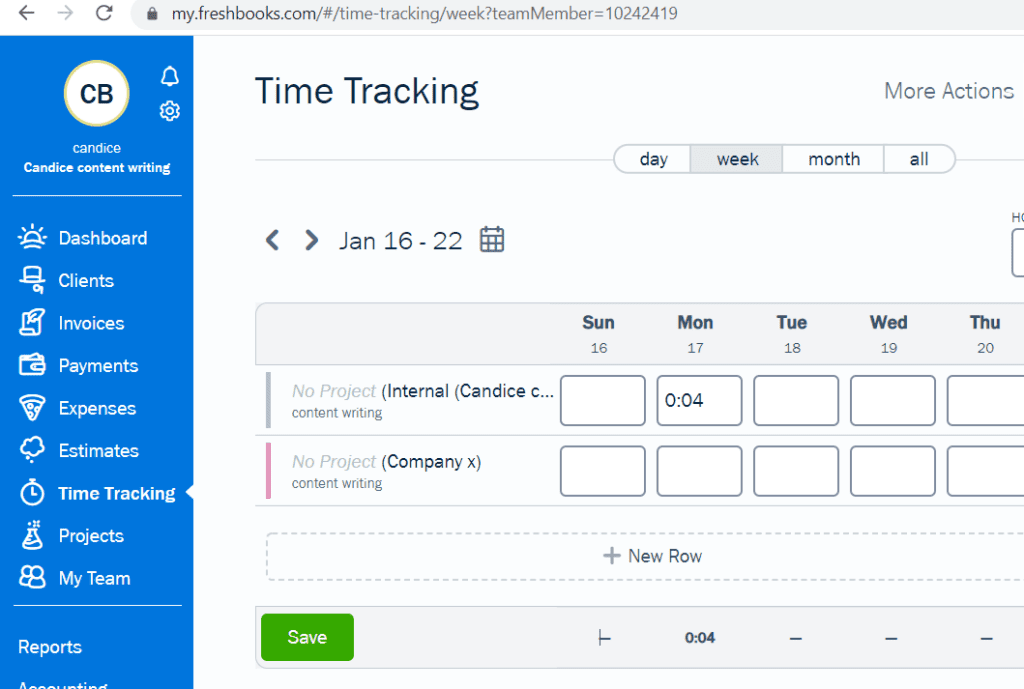 Freshbooks Save time entry