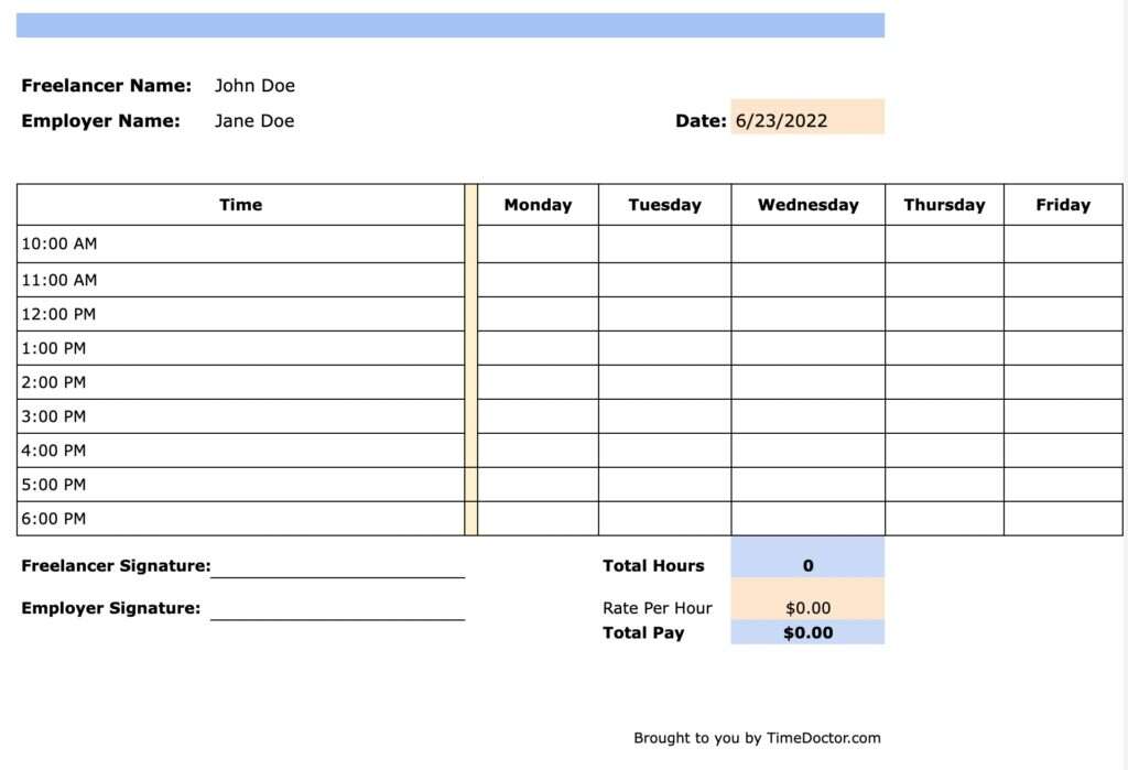 weekly hourly schedule template