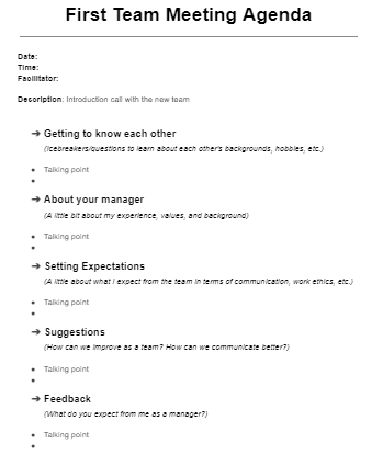 first team meeting agenda