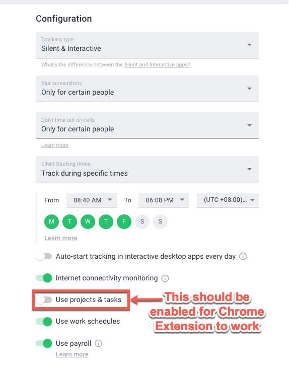 Enable projects and tasks