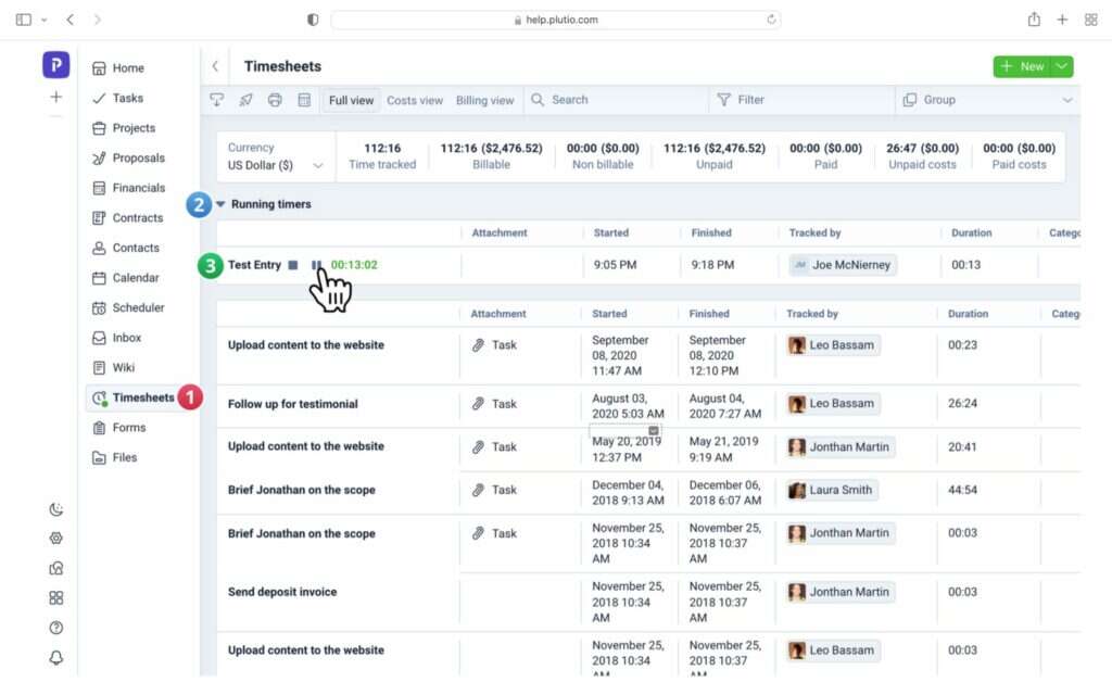 plutio pause the timer