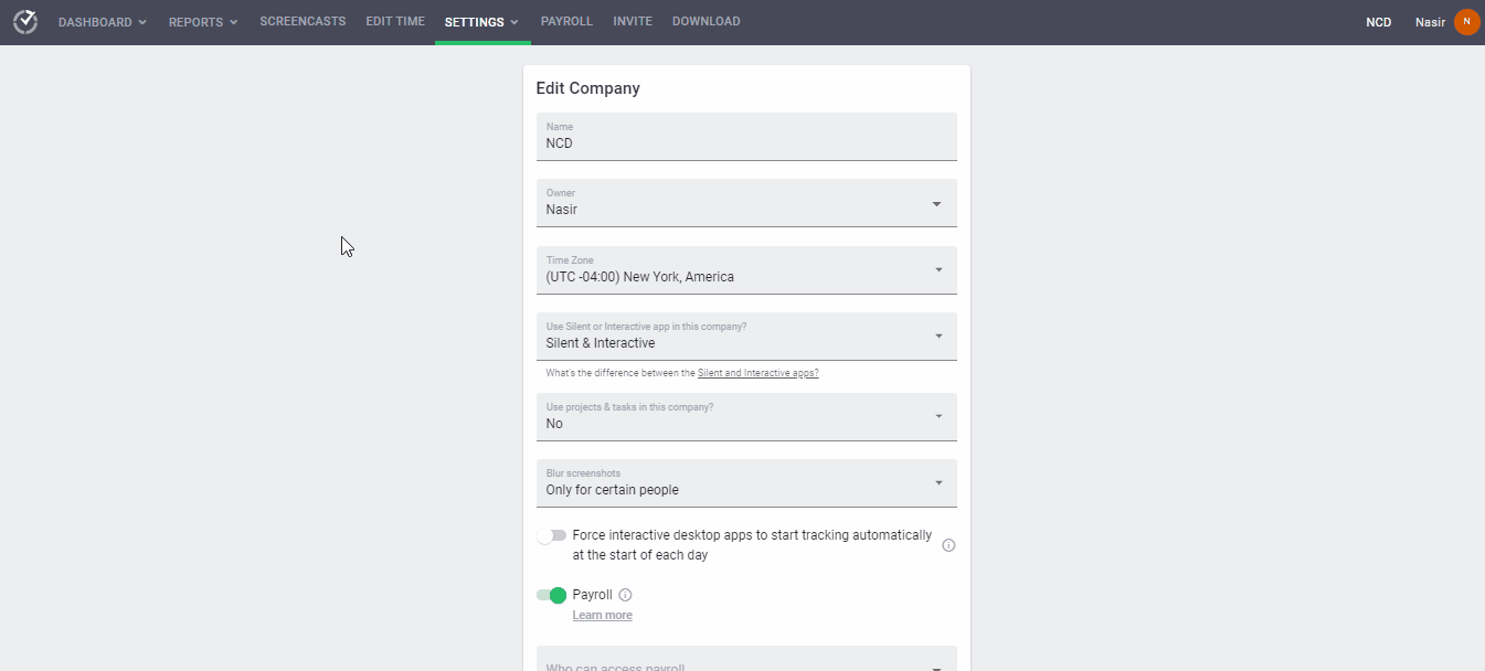 time doctor company settings