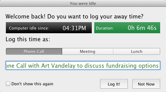 Away Time Popup chrometa away time