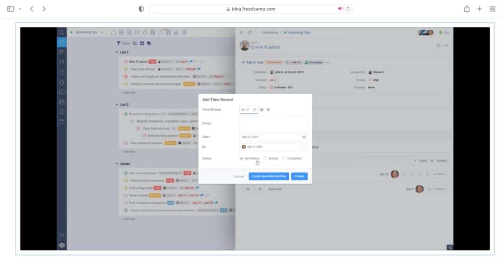 manual entries - freedcamp