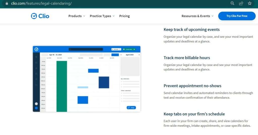 Clio Calendar Entries