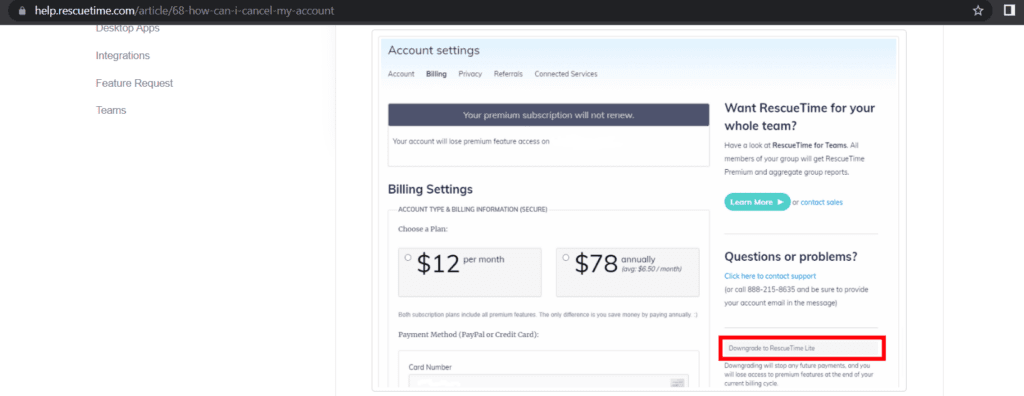 Downgrade to RescueTime Lite