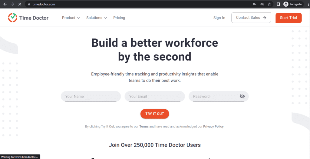 Time Doctor homepage 2023