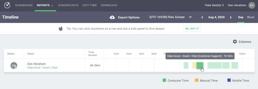Time Doctor timeline report