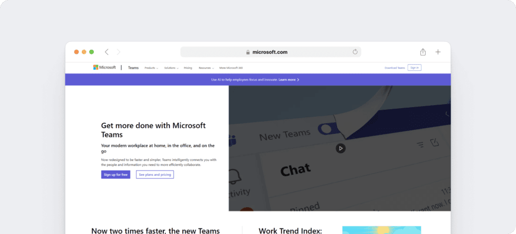 Microsoft Teams homepage