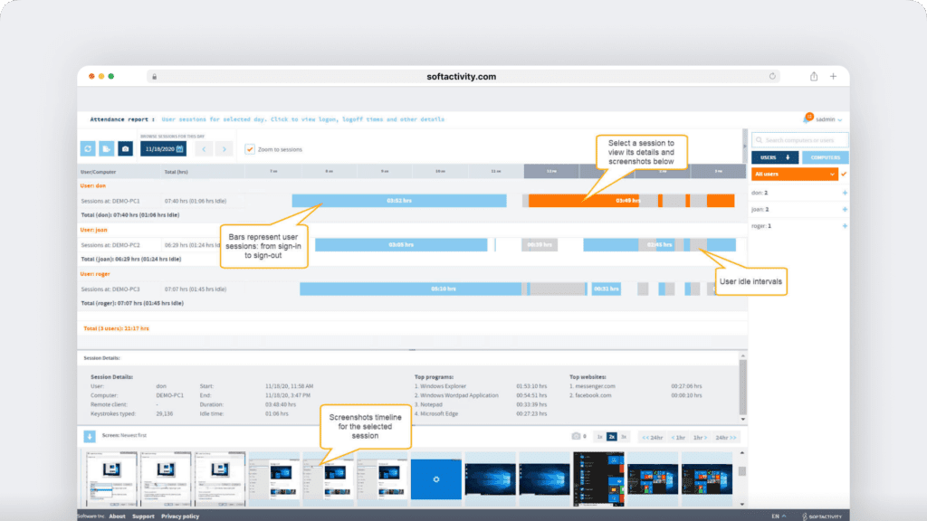SoftActivity time and activity tracking
