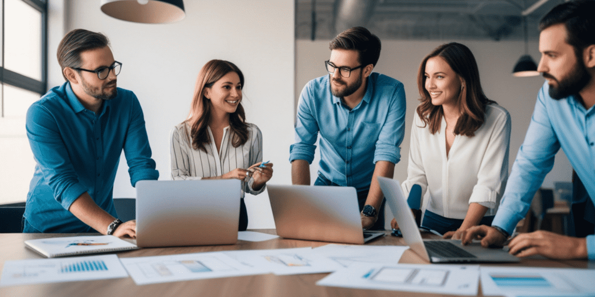 Business professionals meeting in a modern office to manage business complexity